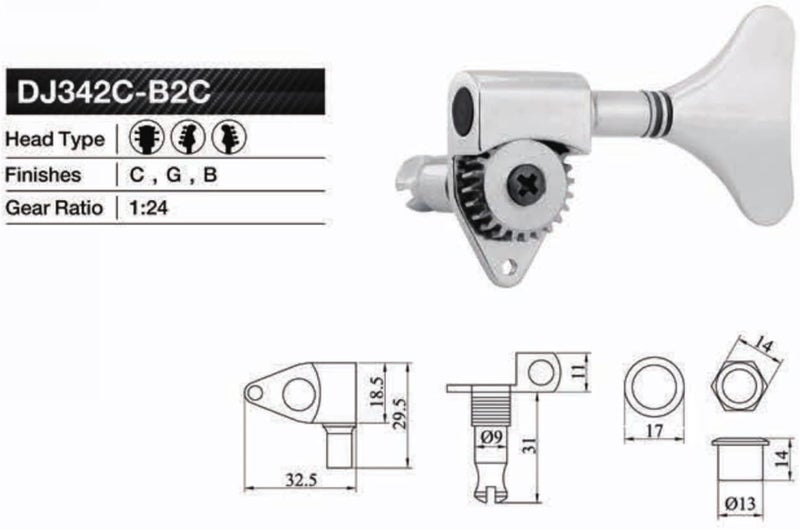 Kaynes 1:24 Ratio Electric Bass Guitar Machine Heads Tuners Guitar Tuning Key Pegs Open Gear Replacement for Jazz Precision (2R + 2L, Black) - Image 4